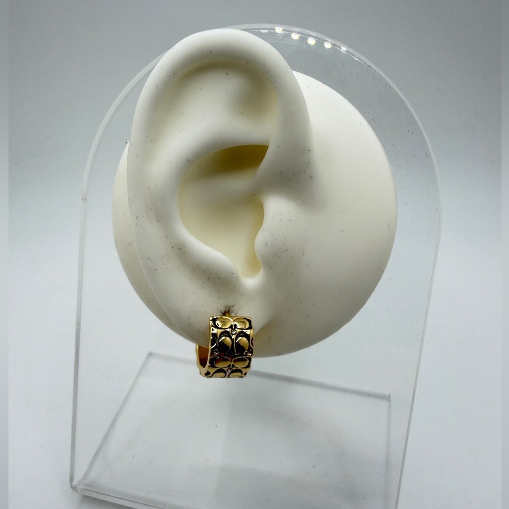 Authentic COACH engraved signature, w/ rhinestones huggie hoop earrings! - Picture 10 of 15
